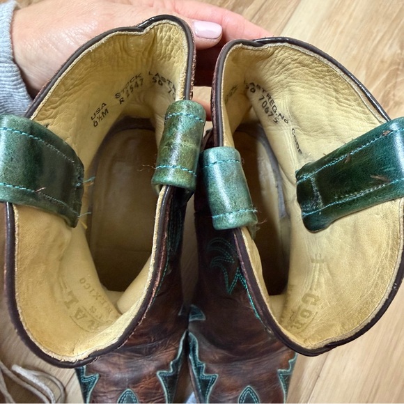 Corral Brown and Turquoise Embellished & Embroidered Snip Toe Western Boots - Picture 9 of 11